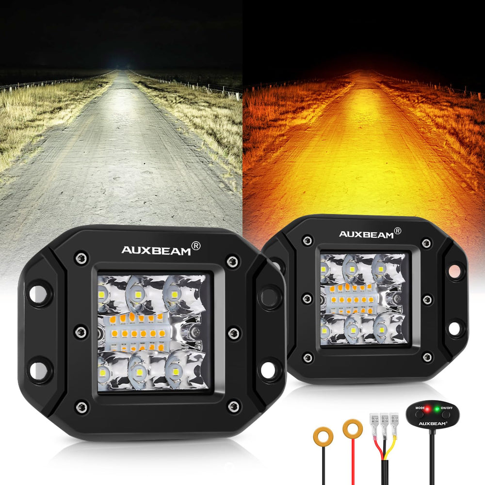 Auxbeam 6-modes amber-white series 5-inch pods for off-road lighting.