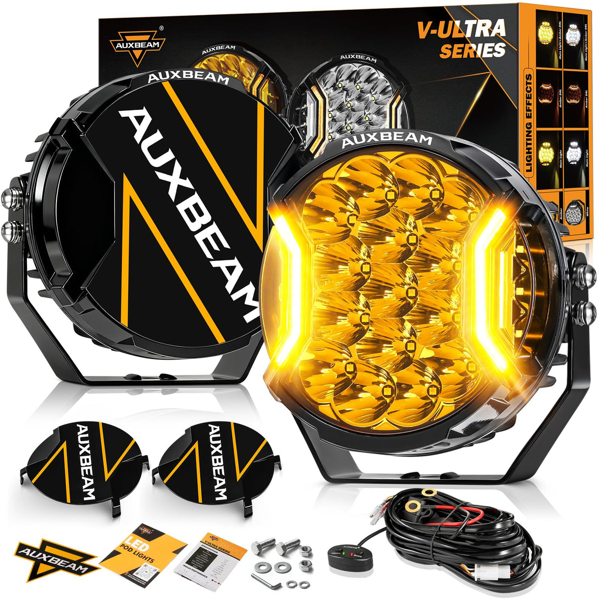 Auxbeam 7-Inch LED Side Shooter with amber DRL for enhanced visibility