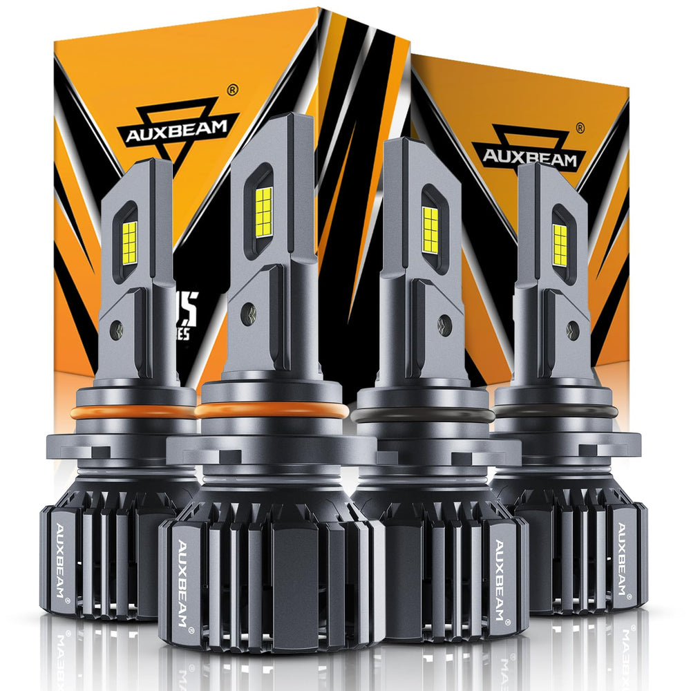Auxbeam 9005/9006 combo bulbs package shows compact design for easy installation.