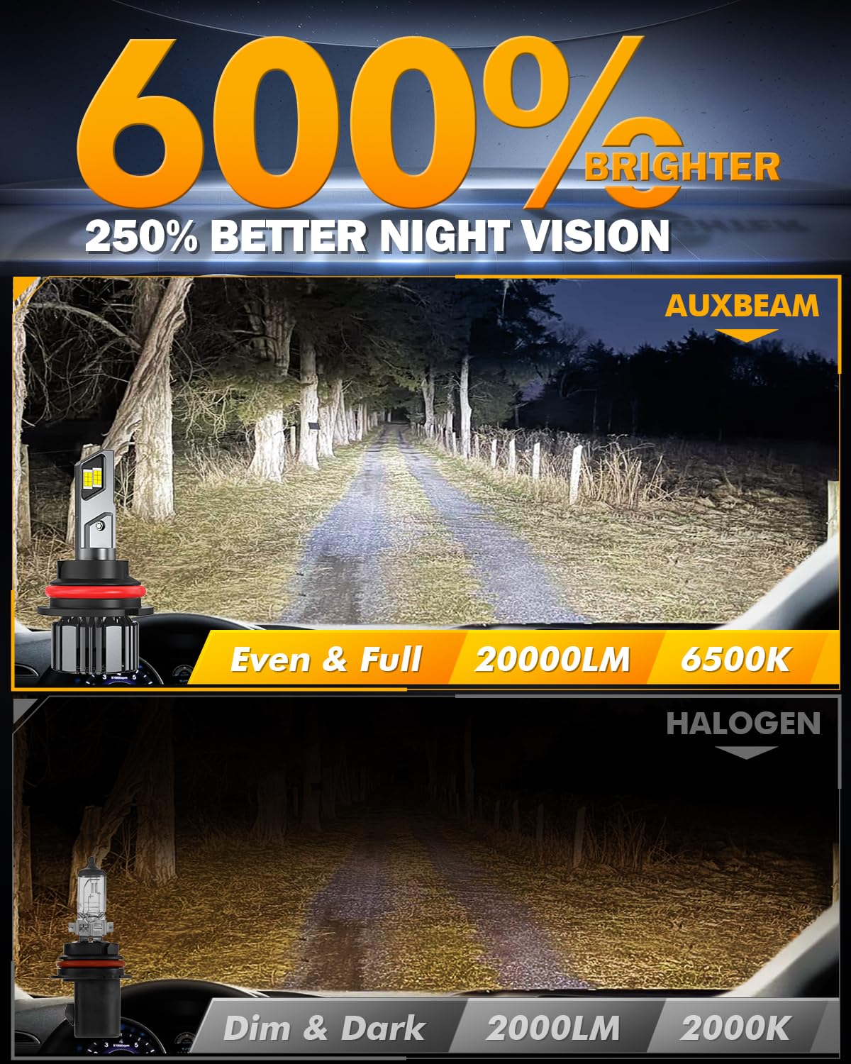 Auxbeam CANBUS-free design reduces flicker and errors on many vehicles