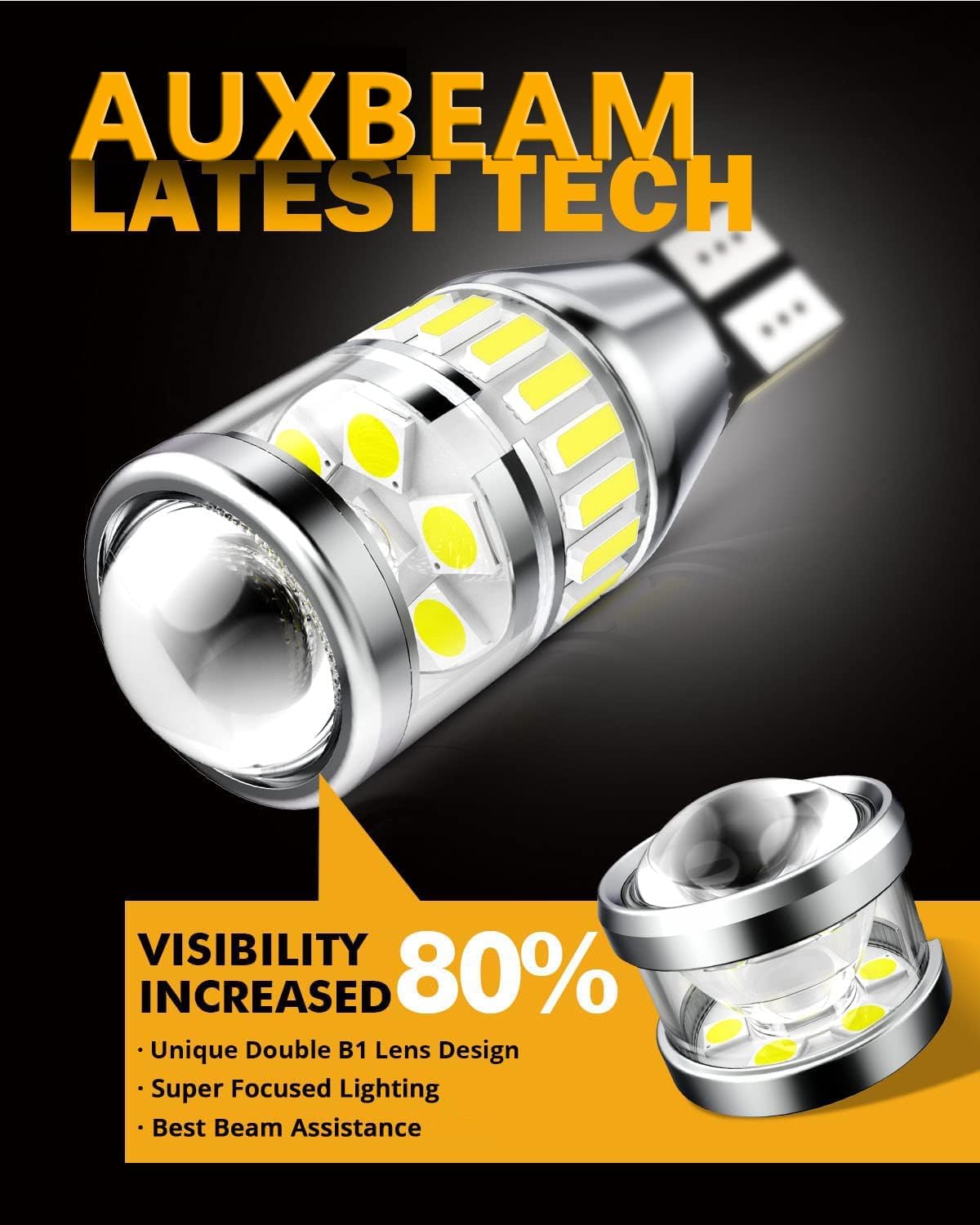 Auxbeam 912-921 LED bulb with 6500K white light for crisp road visibility