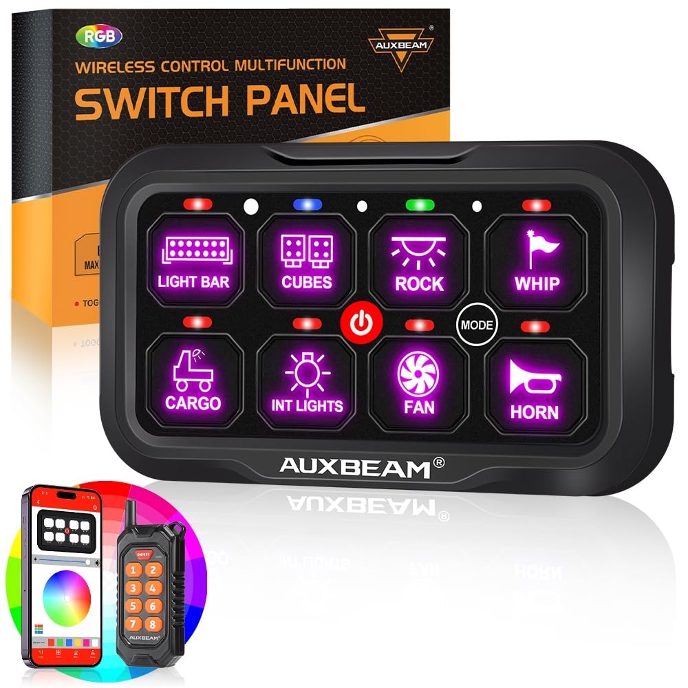 Auxbeam AC-800 eight-gang panel with app control for wireless convenience.