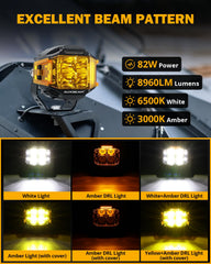 Auxbeam amber DRL 3000K light reduces glare and improves visibility in fog.