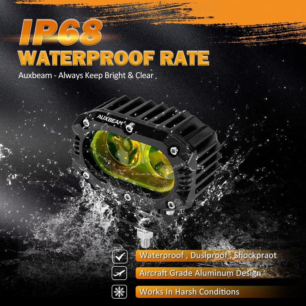 Auxbeam 4-inch amber pod light pair, 60W output for bright flood beam
