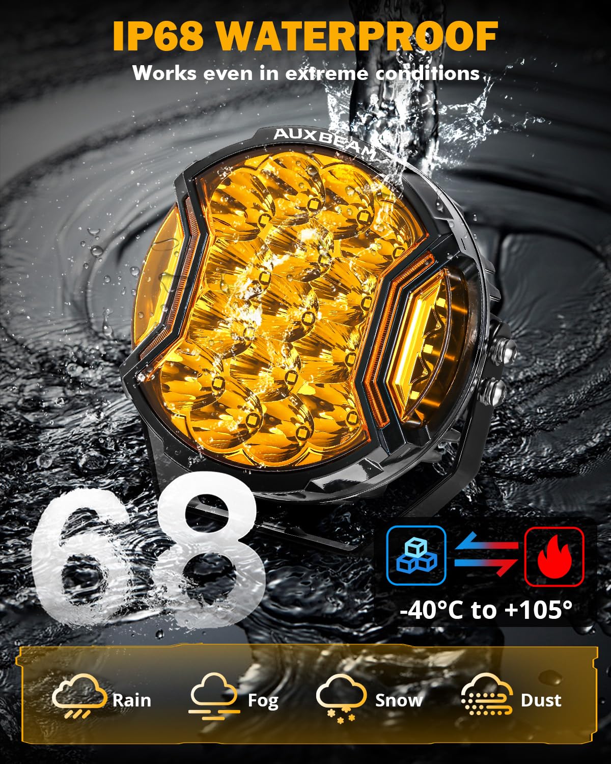 Auxbeam amber yellow lights suitable for off-road signaling and visibility