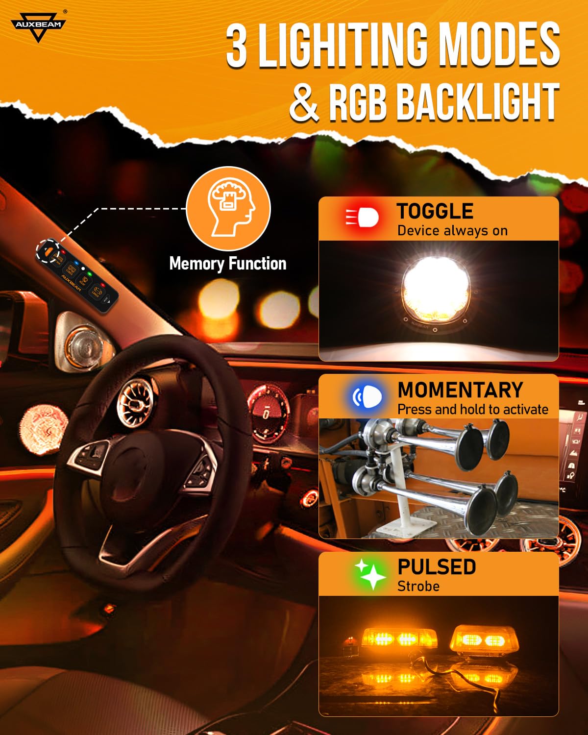 Auxbeam AS-400 RGB backlighting with unlimited color options