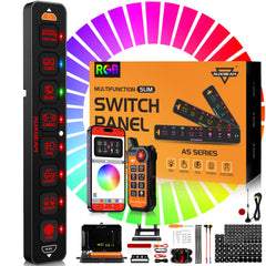Auxbeam AS-800 8-Gang Panel Front View for dash integration and quick access.