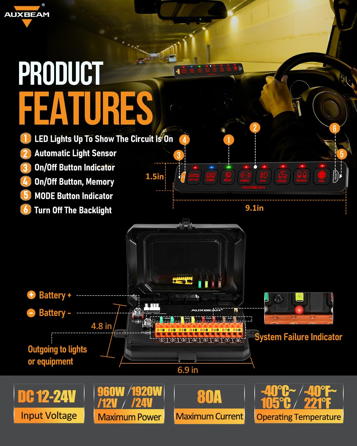 Auxbeam AS-800 Memory Function restores prior light settings after power off.