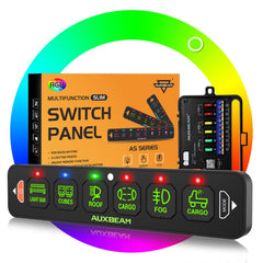 Auxbeam AS-R60 front view shows slim 6-gang panel for dashboards