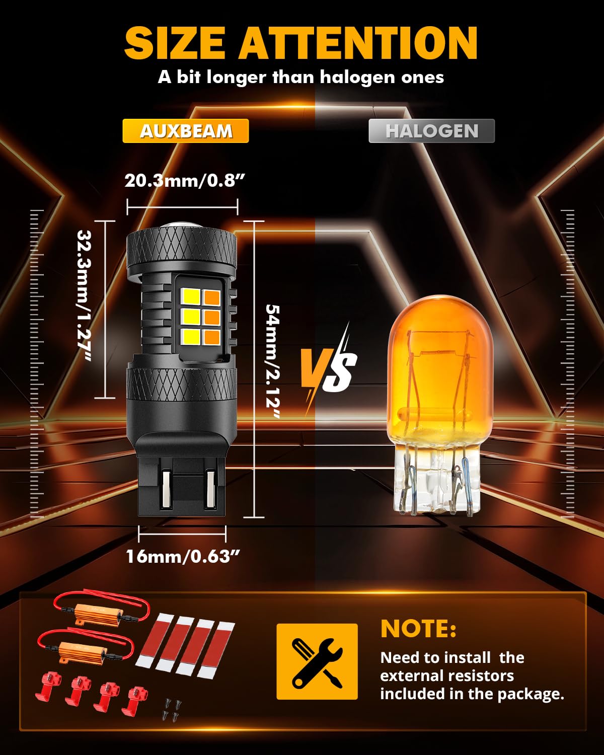 Auxbeam B1B 360-degree beam provides broad illumination for safer signaling.