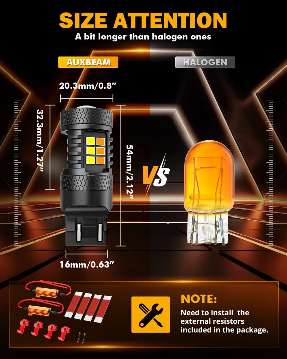 Auxbeam B1B 360-degree beam provides broad illumination for safer signaling.