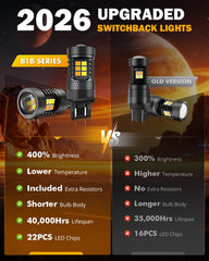 Auxbeam B1B amber-yellow turn signal with white DRL for high visibility.