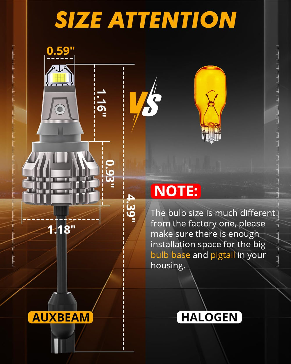 Auxbeam 921 backup light close-up highlighting plug-and-play compatibility.