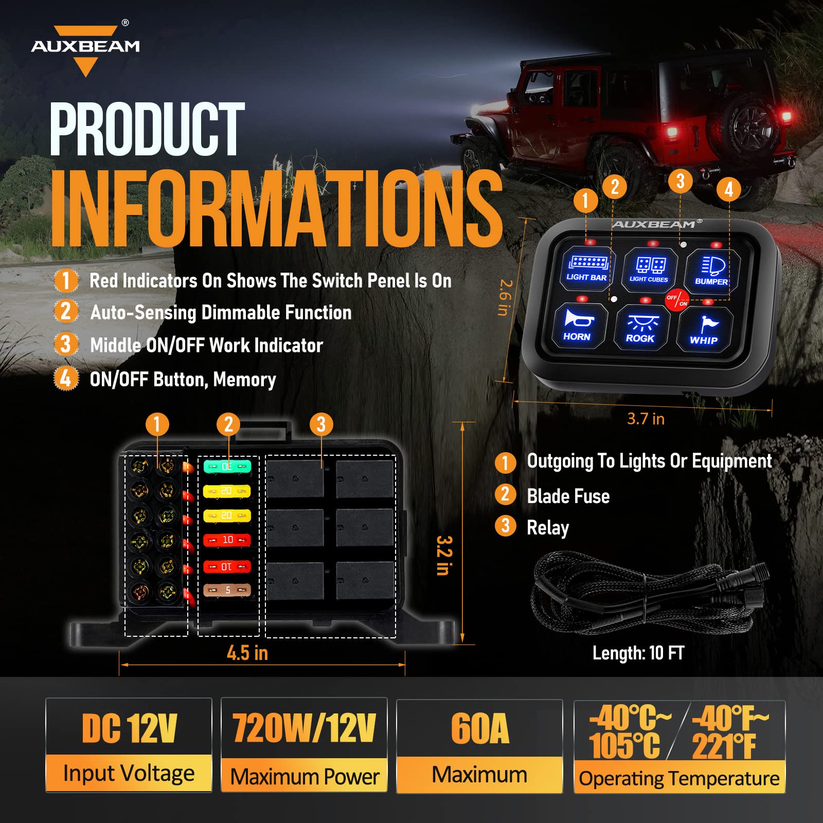 Auxbeam BC60 backlight dimming adapts to ambient light for safer night use.