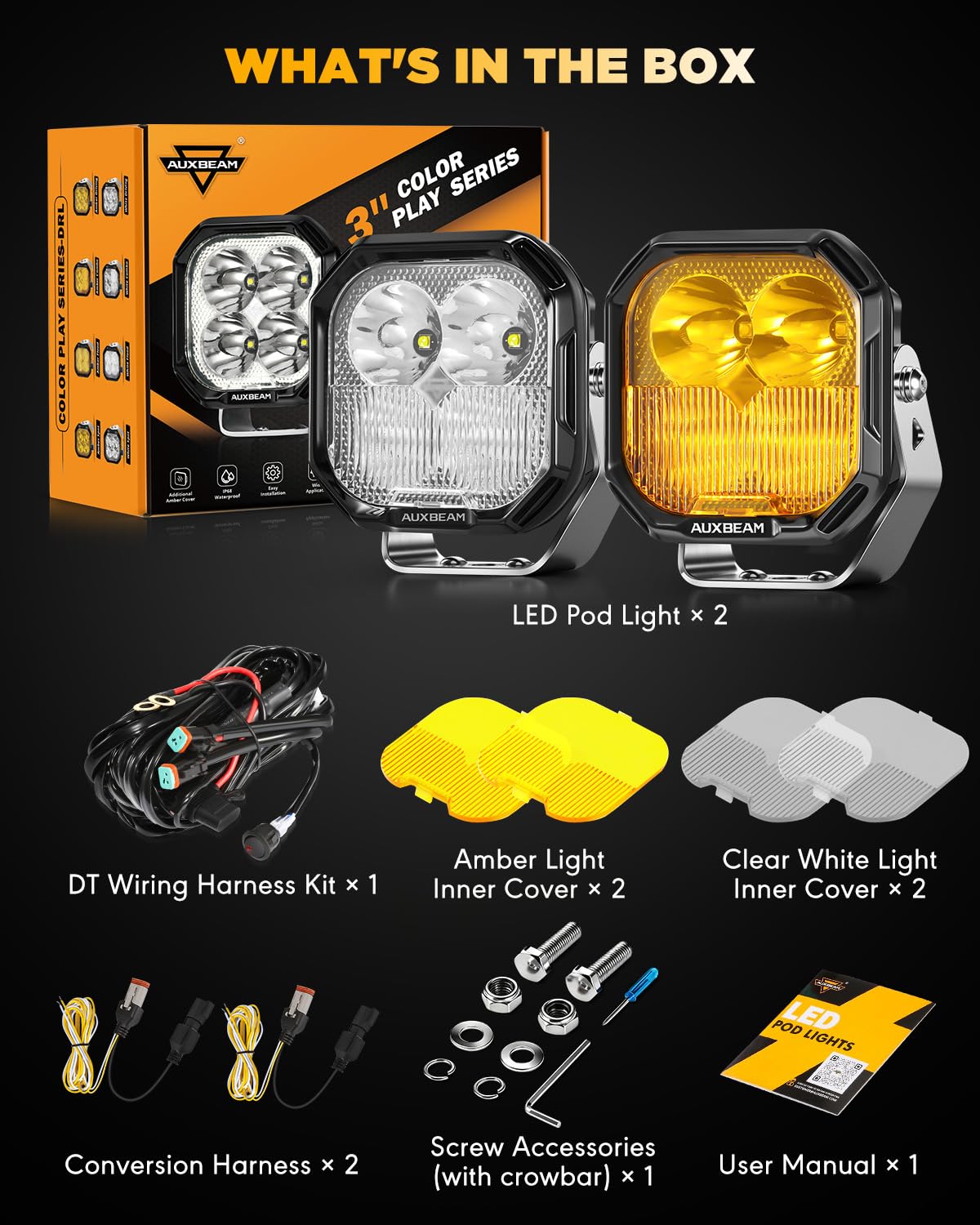 Plug-and-play wiring for Auxbeam Color Play Series 3-inch LED pods