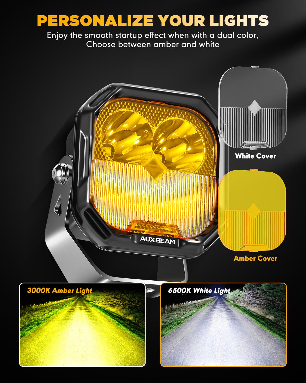 Auxbeam Color Play Series 3-inch LED pods wide beam illumination