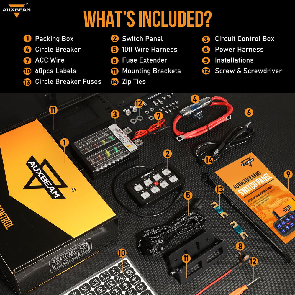 Auxbeam compact panel fits under hood for clean, organized wiring