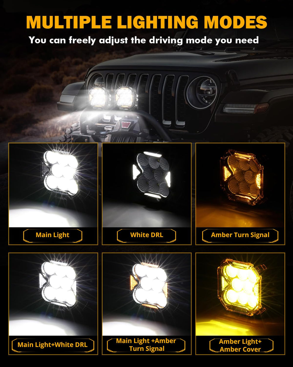 Auxbeam Cube-Z 4-inch pod light flood beam close-up showing diffusion and brightness