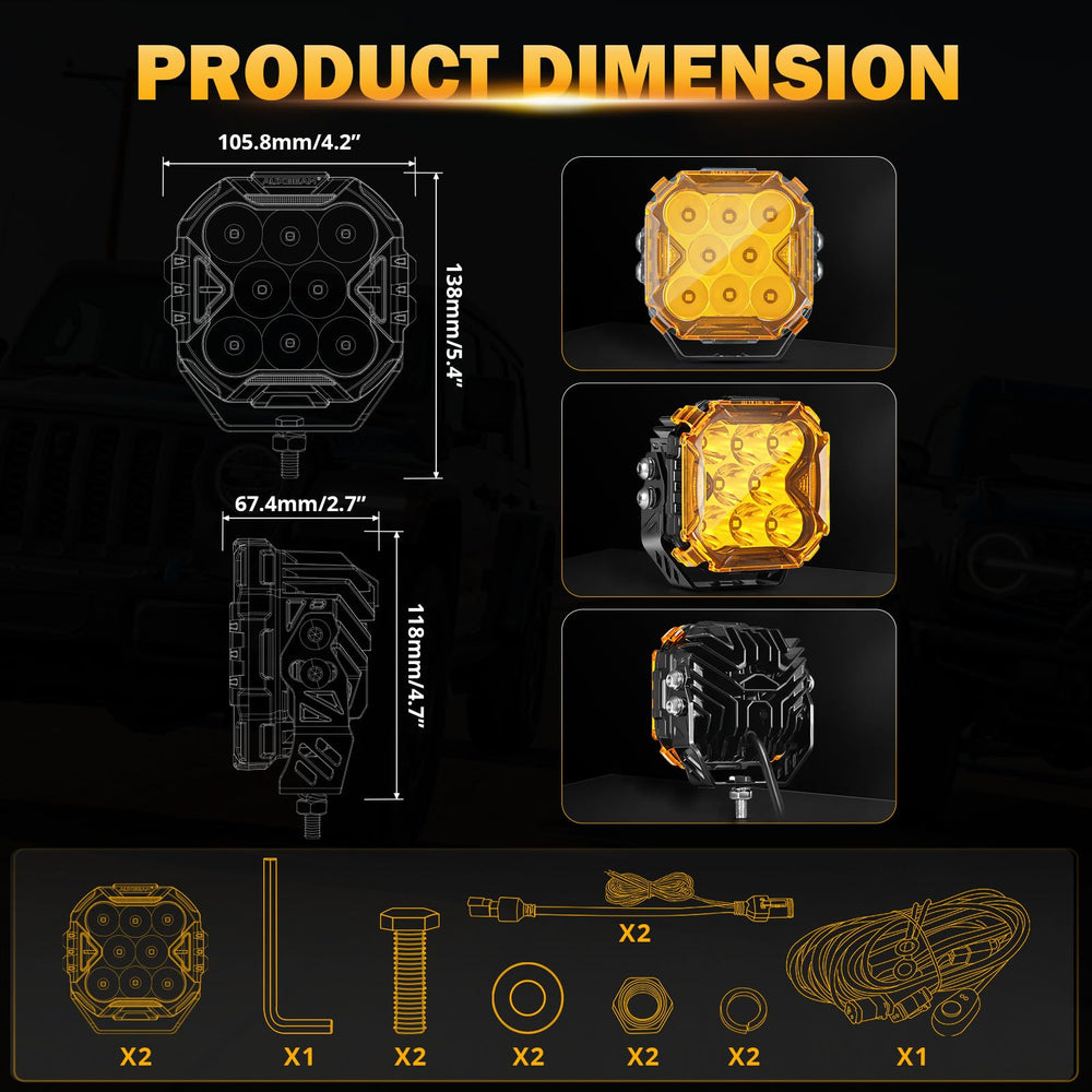 Auxbeam Cube-Z pods during night off-road scene, demonstrating bright forward reach