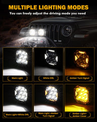 Auxbeam Cube-Z with white DRL and amber signal active for daytime visibility