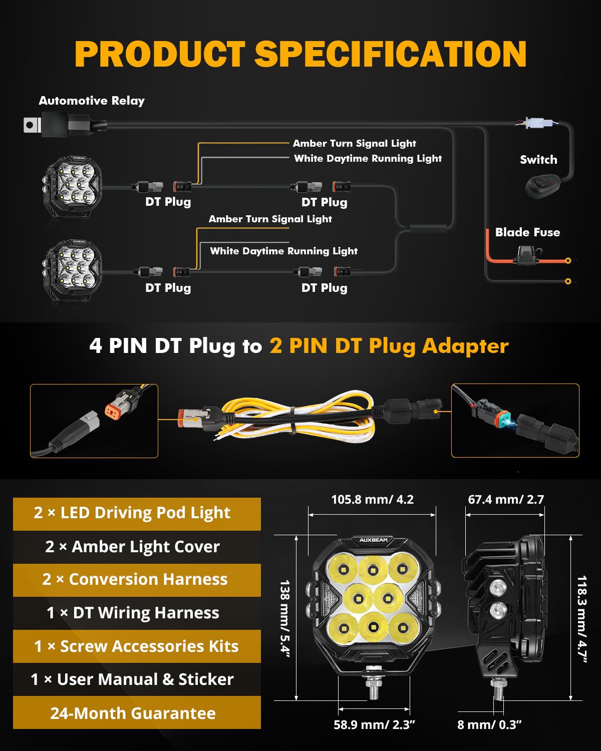 Auxbeam Cube-Z plug-and-play installation with DT harness for quick mounting