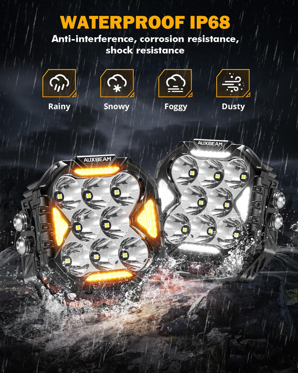 Auxbeam Cube-Z yellow cover installed for versatile light color
