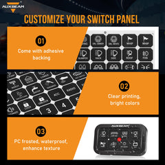 Auxbeam labeled dashboard panel installation showing organized control layout.