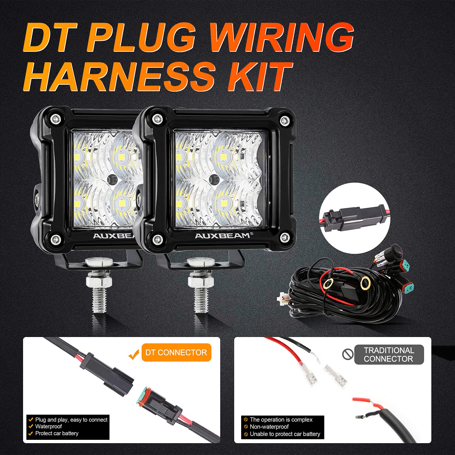 Auxbeam FA Series 3-inch LED pod packaging with included accessories