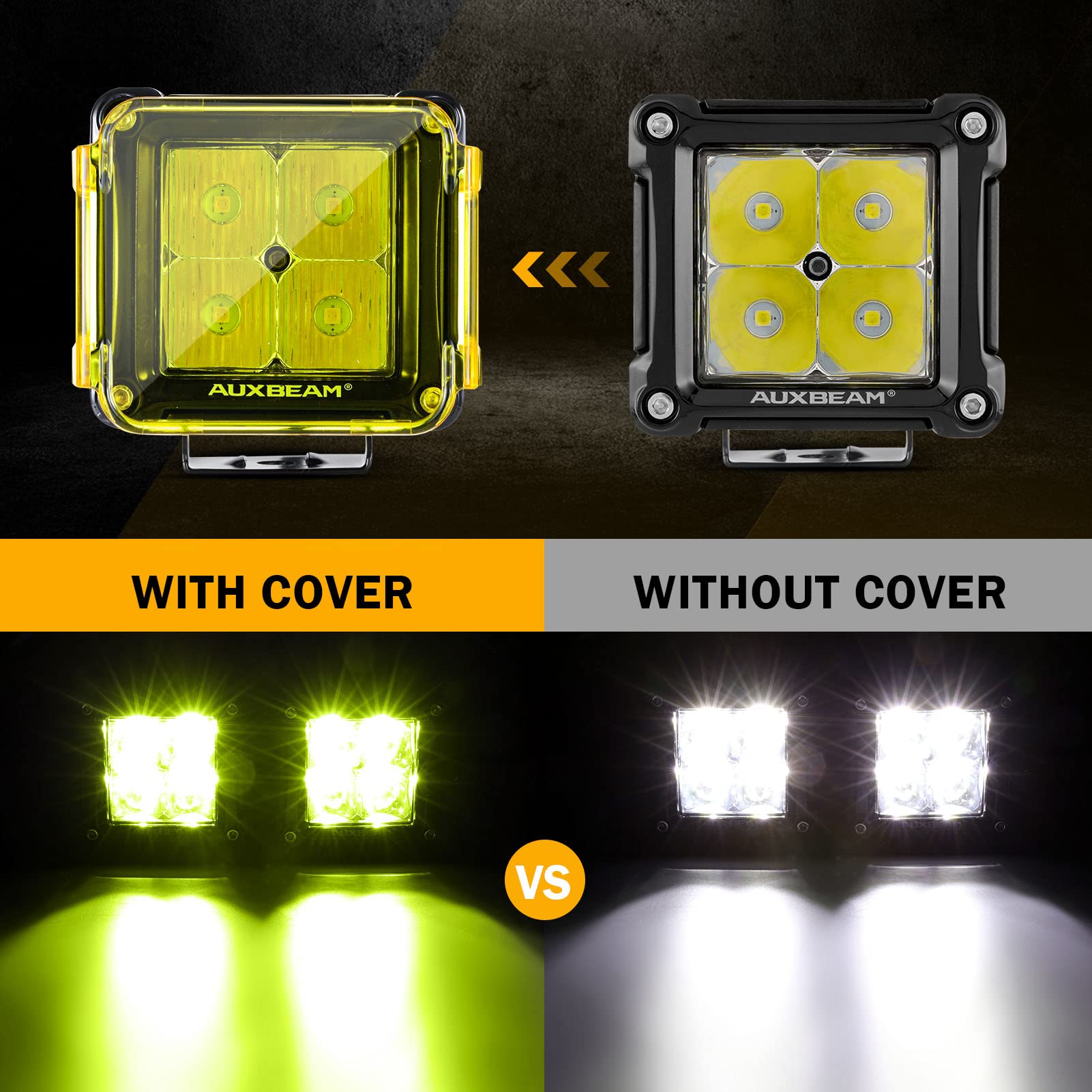 Auxbeam FA Series amber light cover back view demonstrates full lens protection.