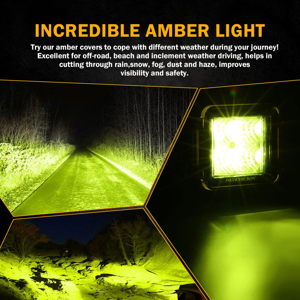 Auxbeam FA Series amber light cover packaging image highlights two-pack contents.