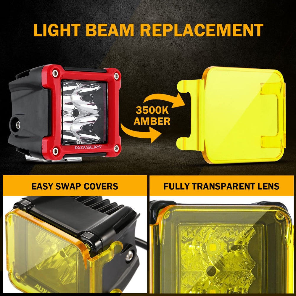 Auxbeam FA Series amber light cover polycarbonate construction resists impact.