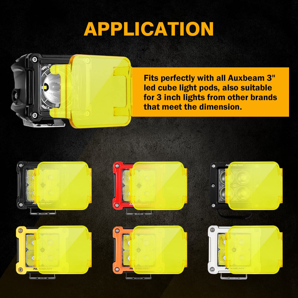 Auxbeam FA Series amber light cover top view shows quick snap-on installation.
