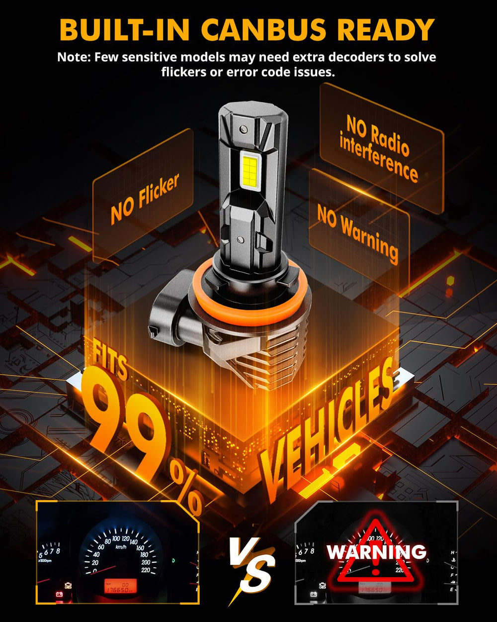Auxbeam fog light compact housing fits snugly without bulk.