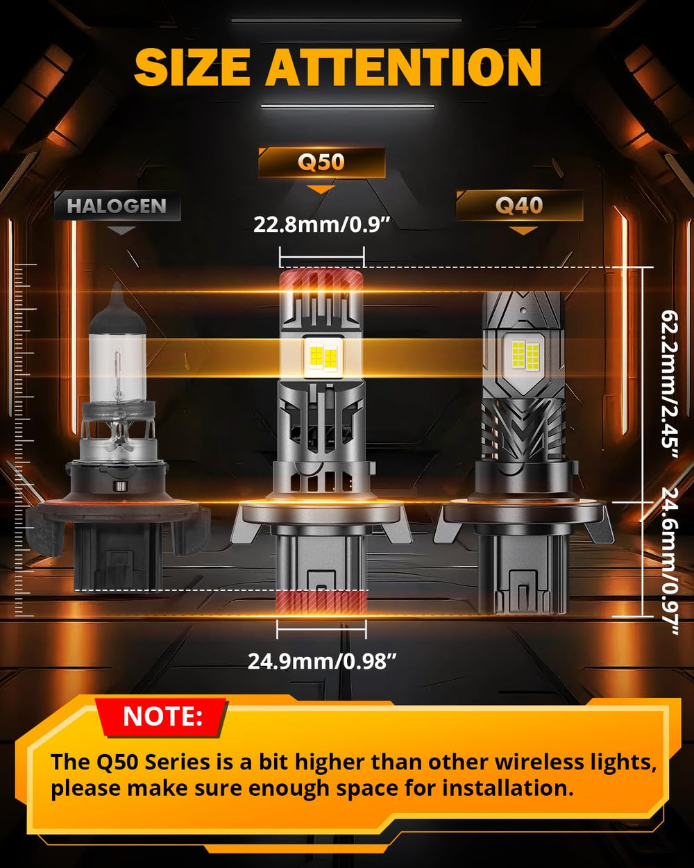 Auxbeam H13 back view highlighting compact design for quick 3-minute installation.