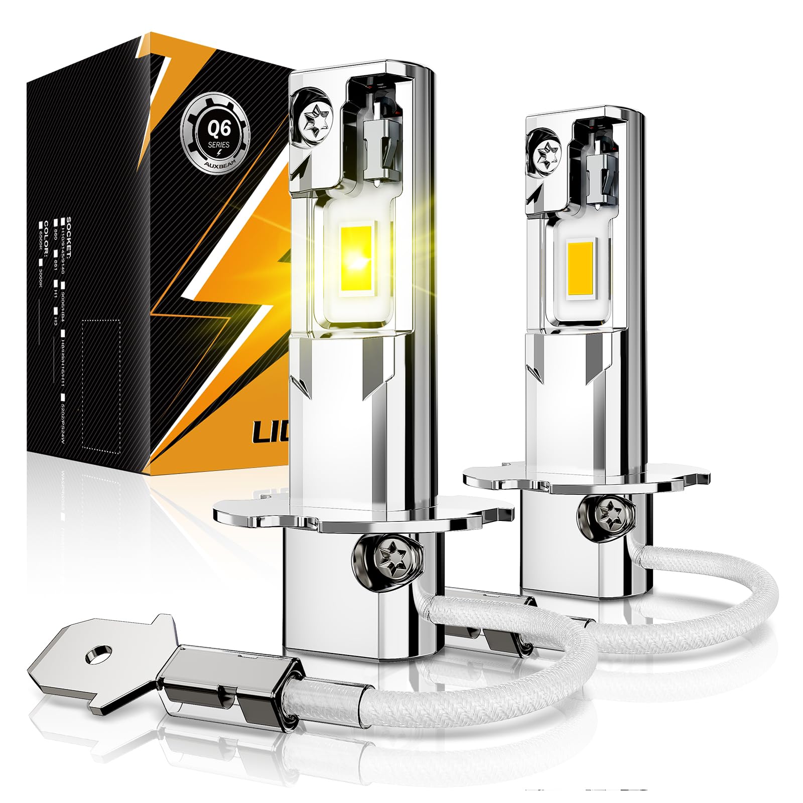 Auxbeam H3 fog light with 3000K golden yellow beam enhances fog visibility