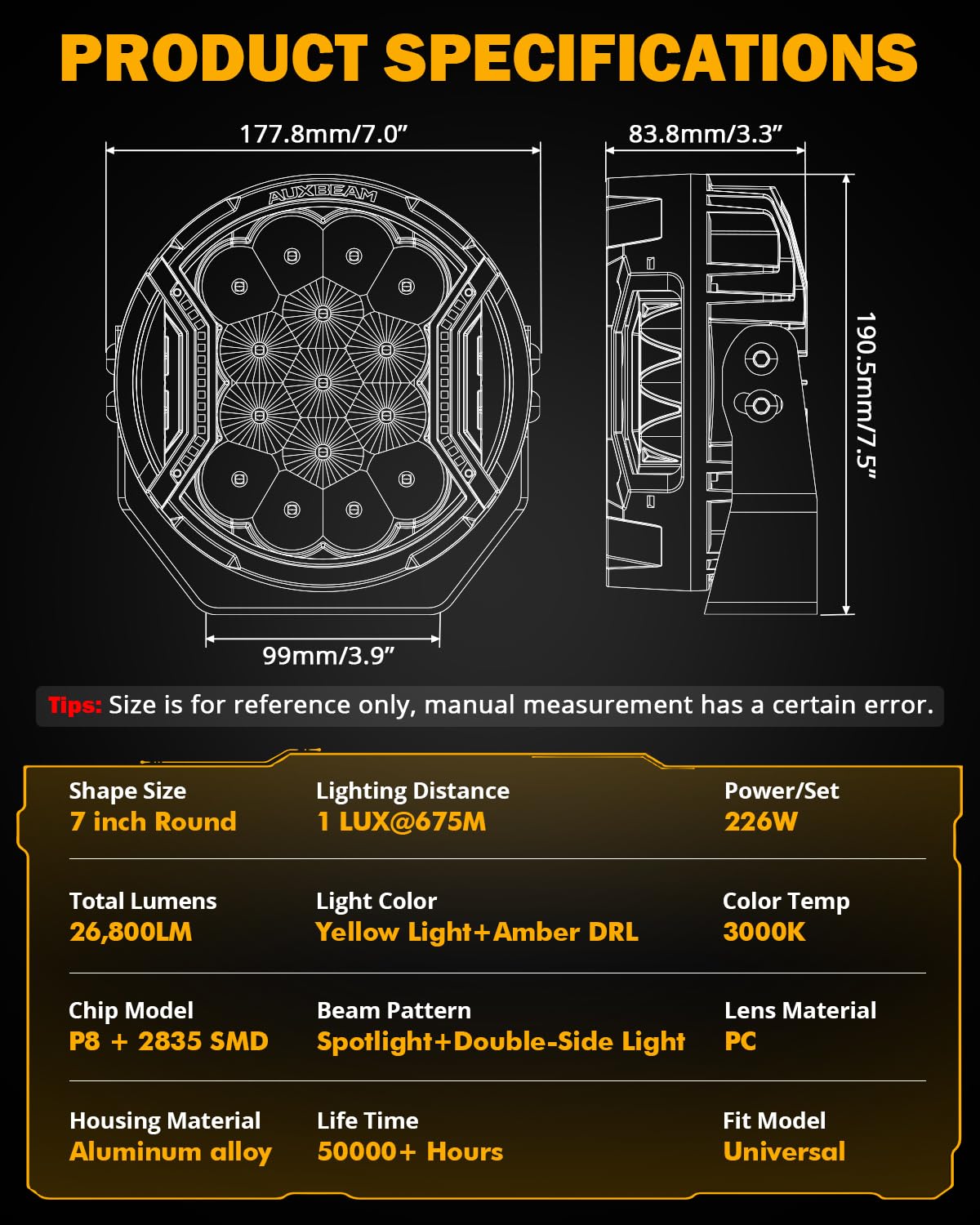 Auxbeam heavy-duty aluminum die-cast housing for durability