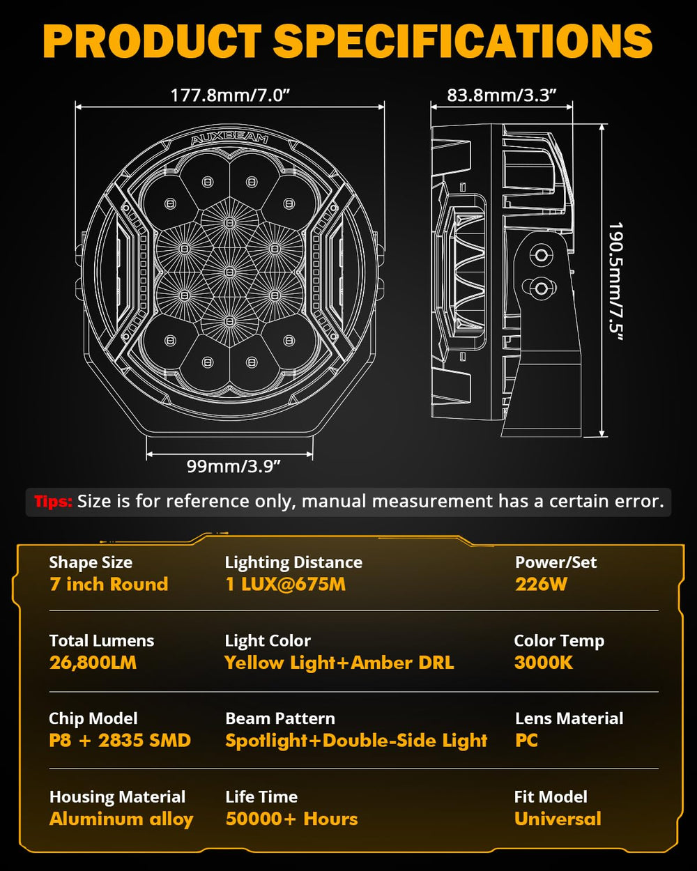 Auxbeam heavy-duty aluminum die-cast housing for durability