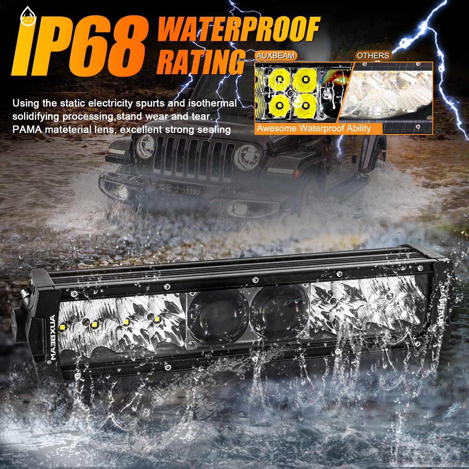Auxbeam IP68 aluminum housing LED light bar built for harsh weather.
