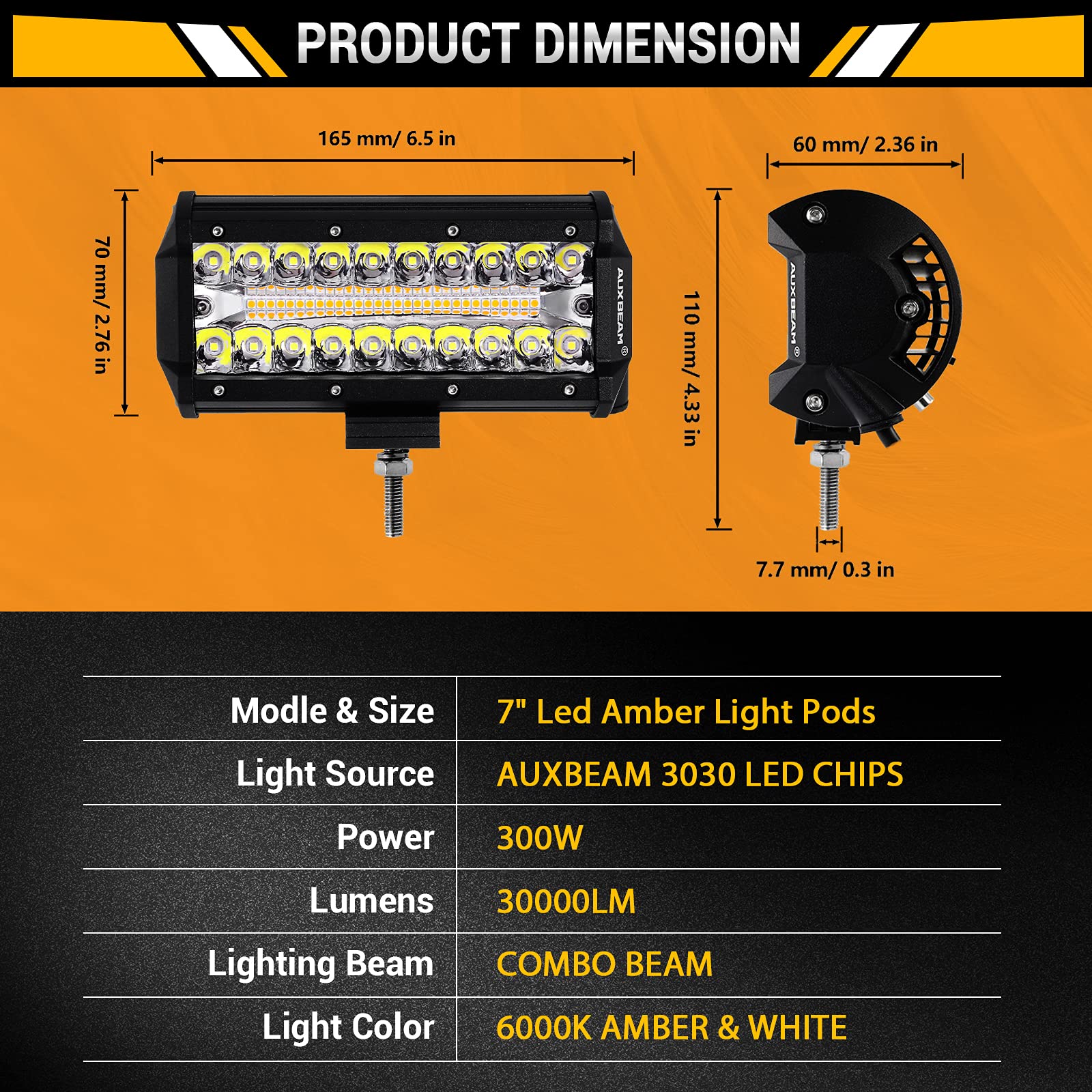 Auxbeam IP68 waterproof and dustproof design for rugged conditions.