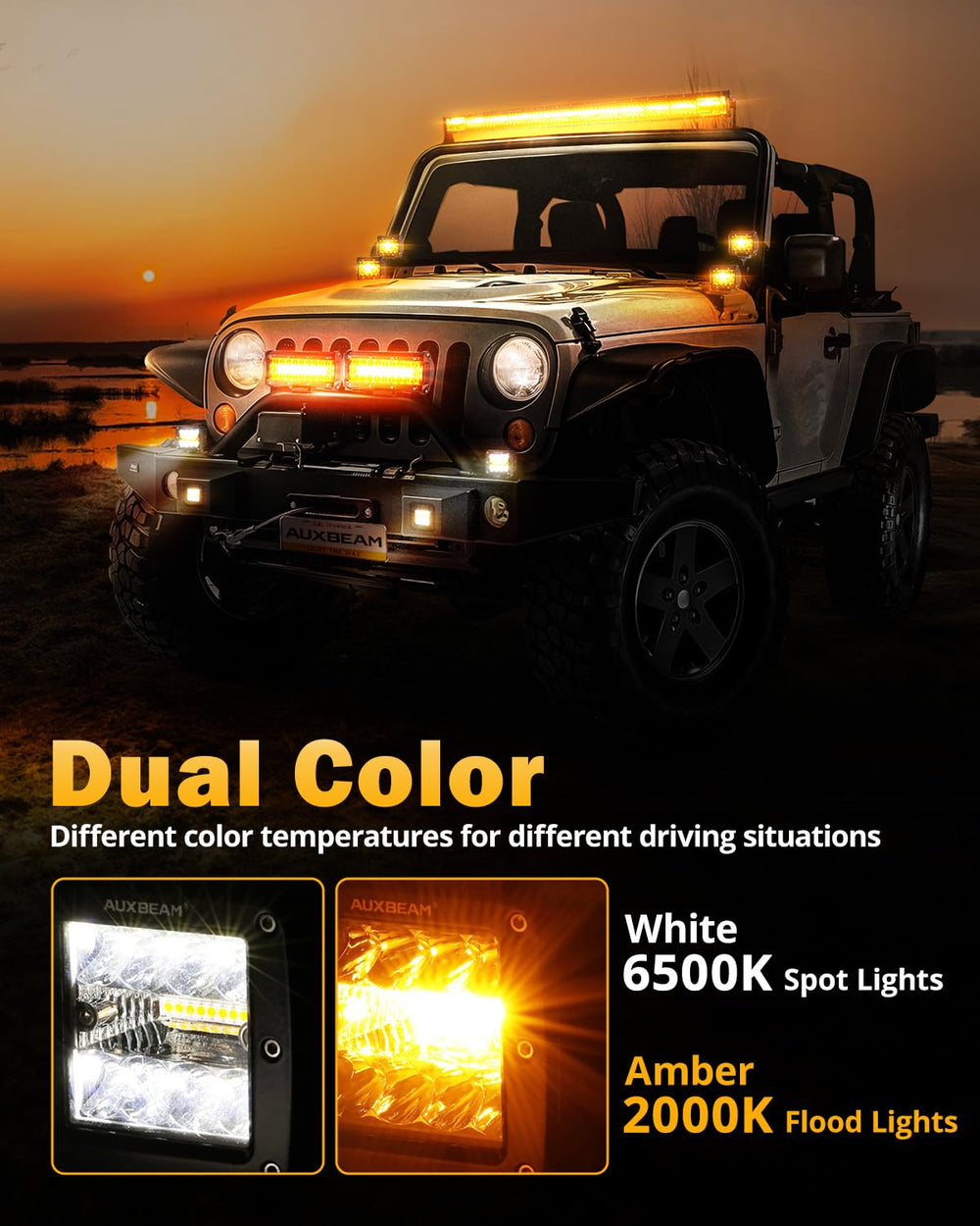 Auxbeam LED cubes wiring harness kit for easy plug-and-play installation.