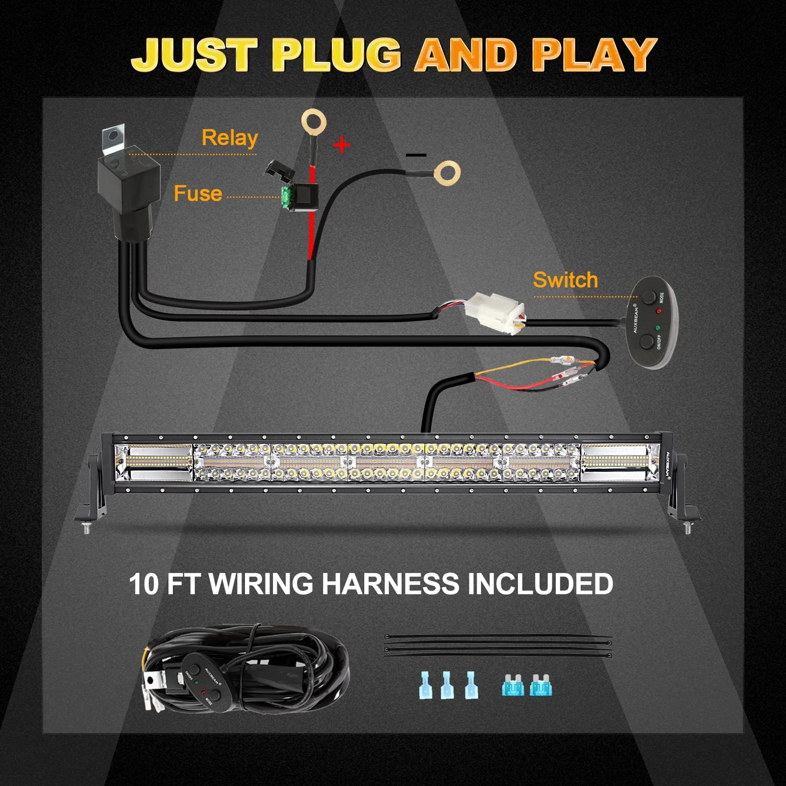Auxbeam LED light bar 30 inch IP68 reliability withstands water, dust, and mud.