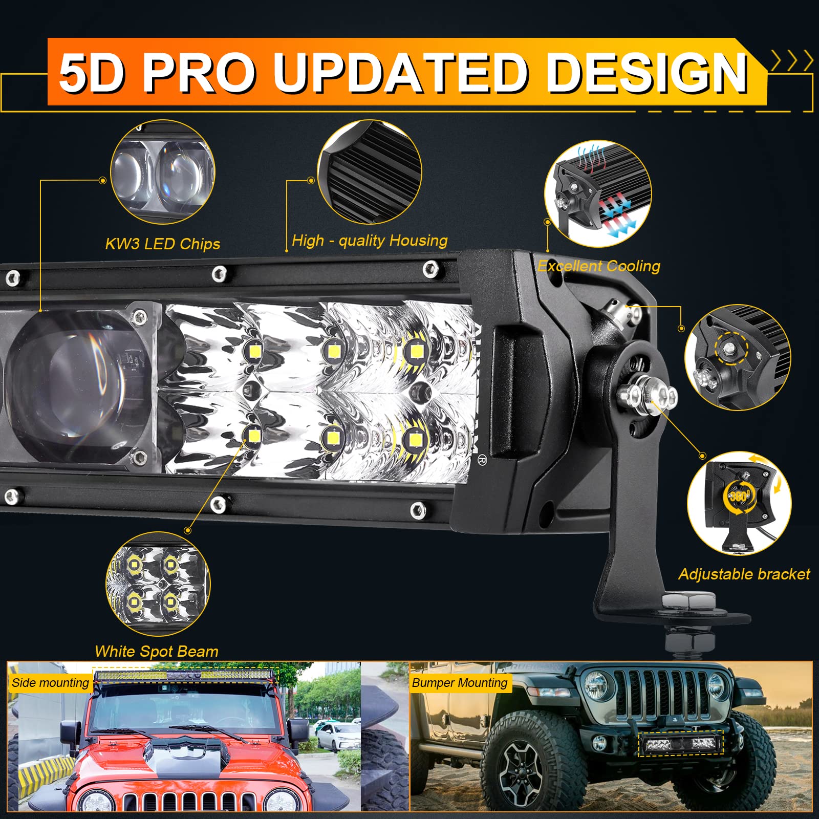 Auxbeam light bar showing mounting brackets for bumper or roof rack installation.