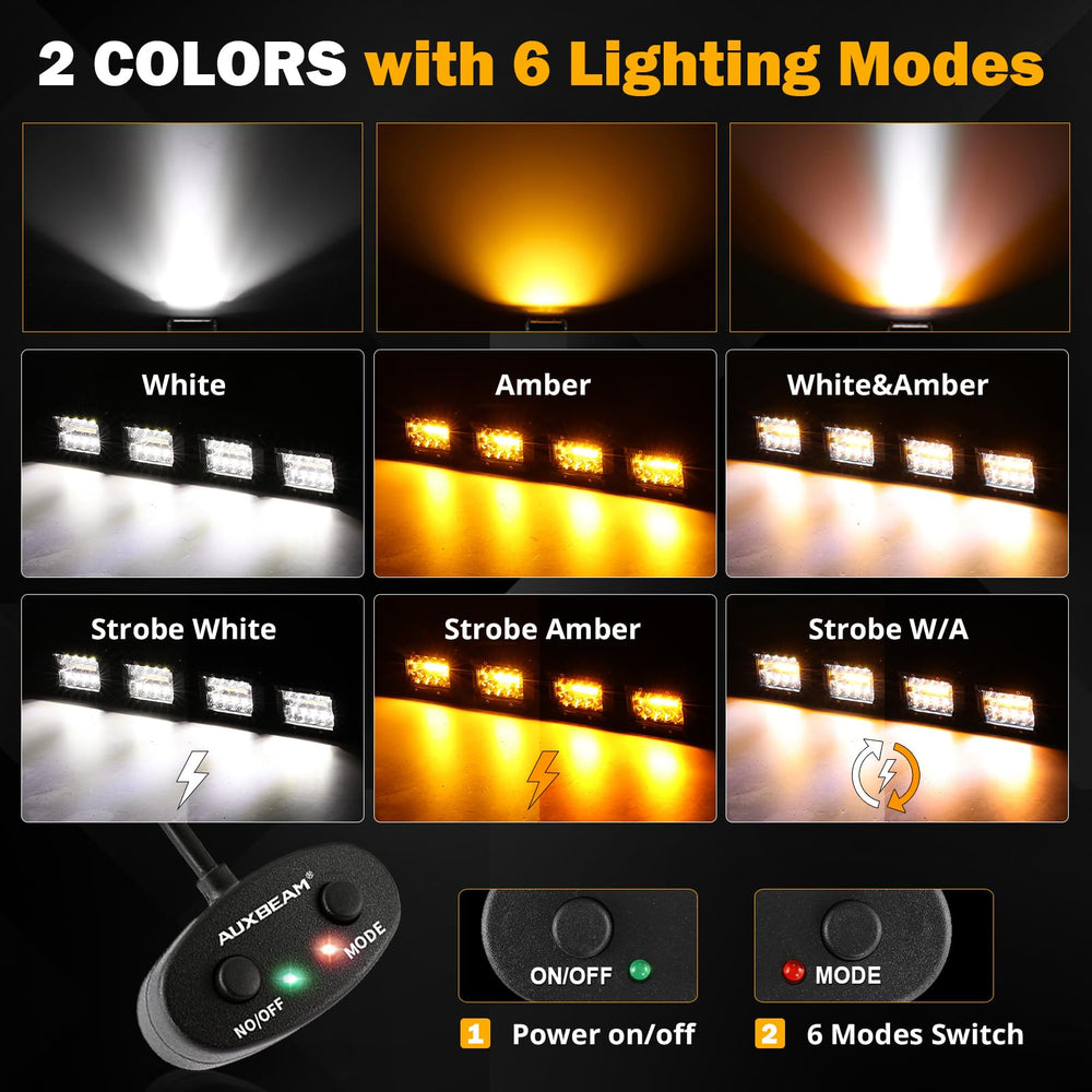 Auxbeam LED pods provide long-distance spot beam with amber flood for fog
