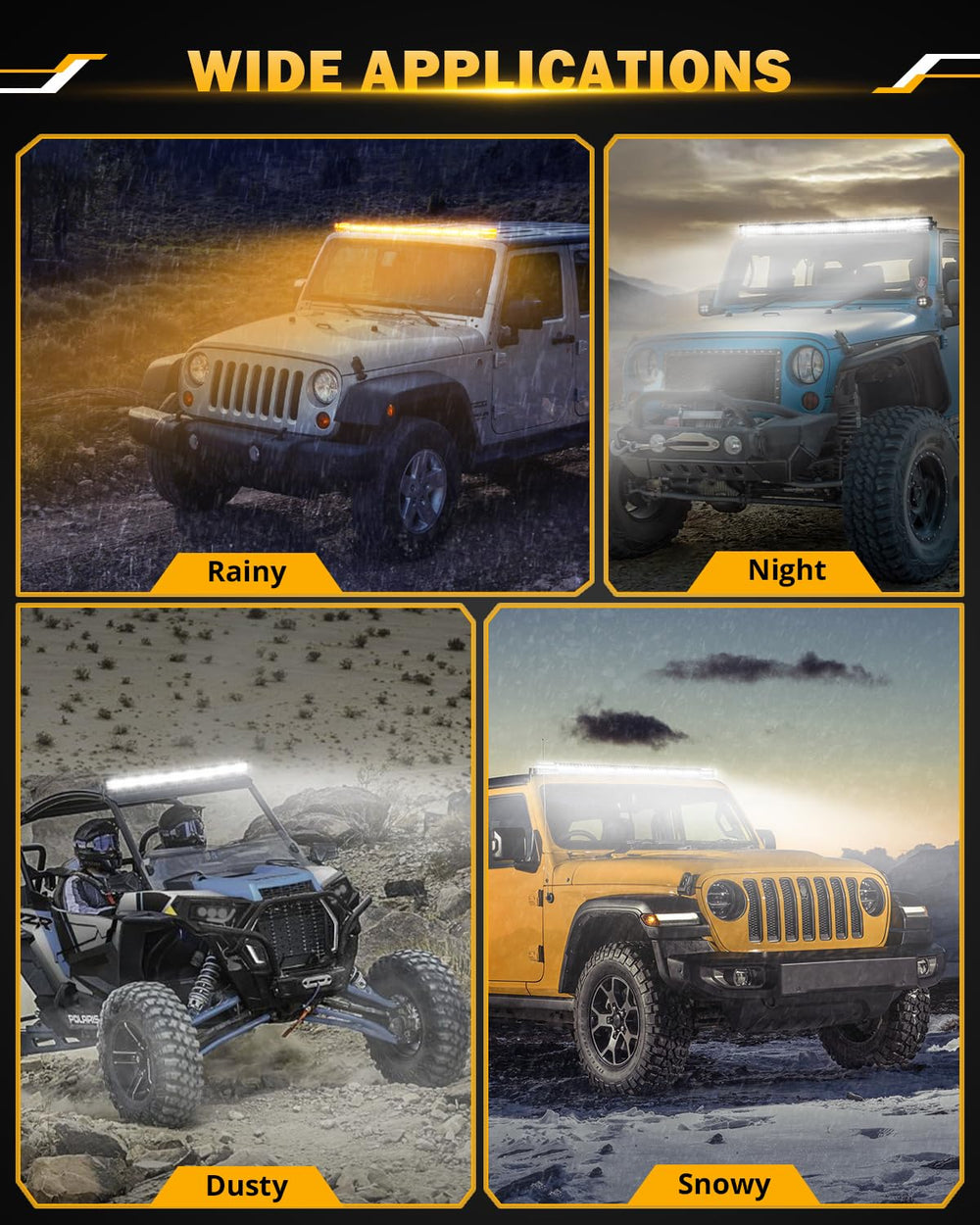 Auxbeam 42-inch light bar on vehicle silhouette for improved off-road visibility