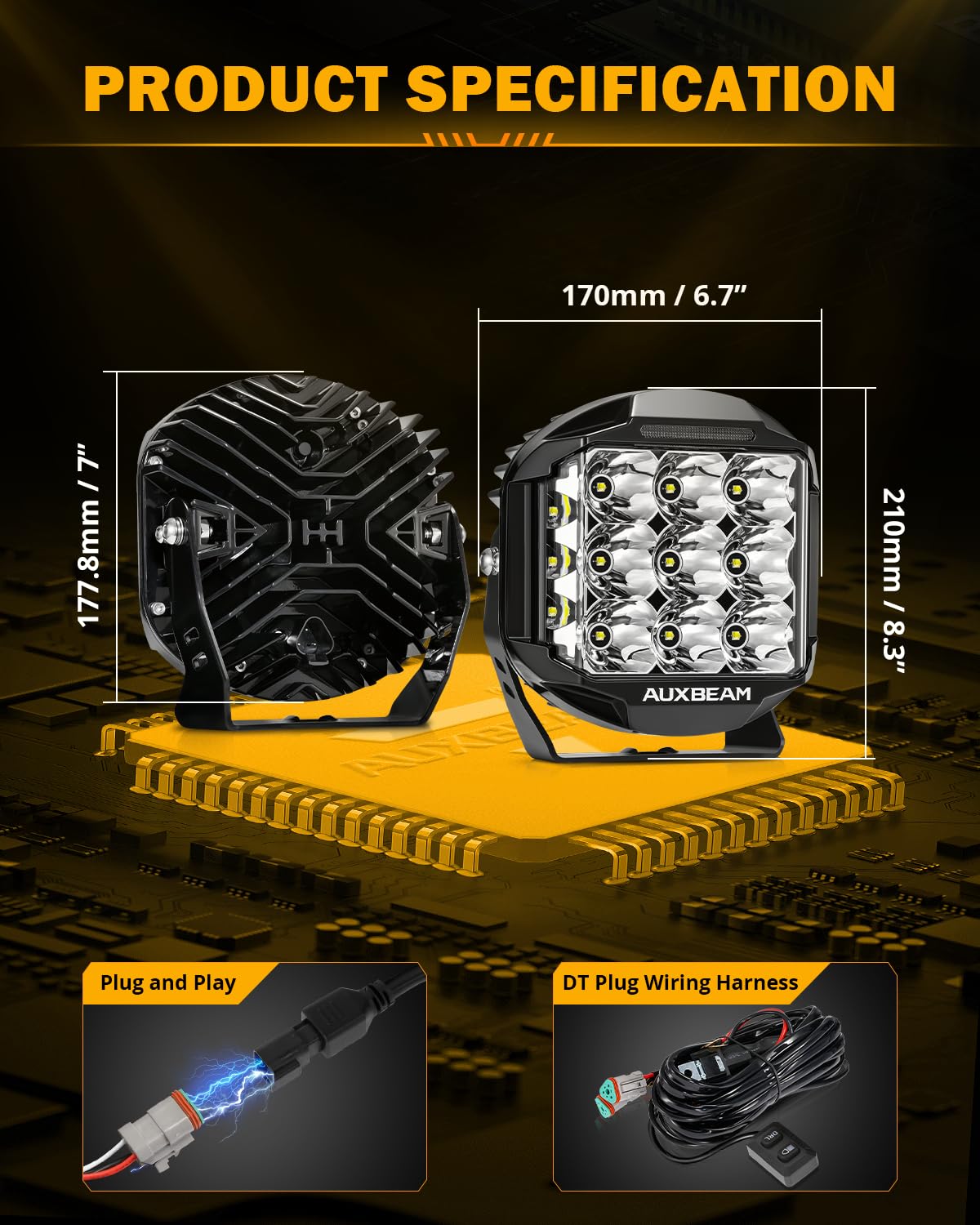 Auxbeam two-pack includes covers and wiring kit for quick setup.