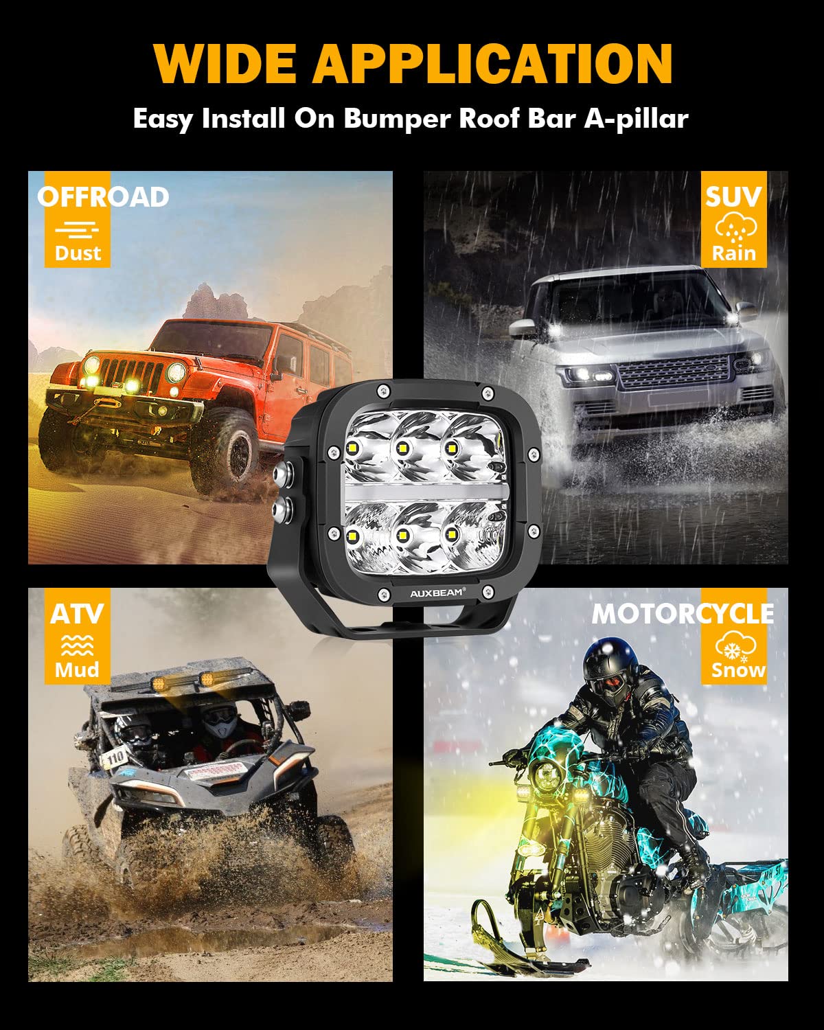 Auxbeam packaging includes all accessories for quick setup.