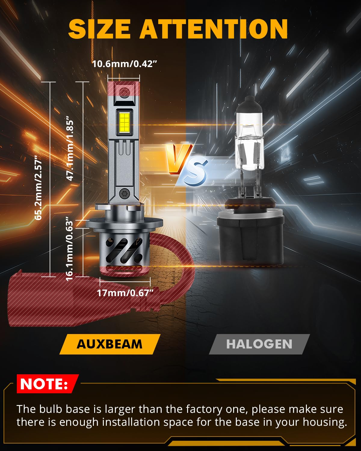 Auxbeam Q40 series fog light beam pattern showcases 360° coverage for even illumination.