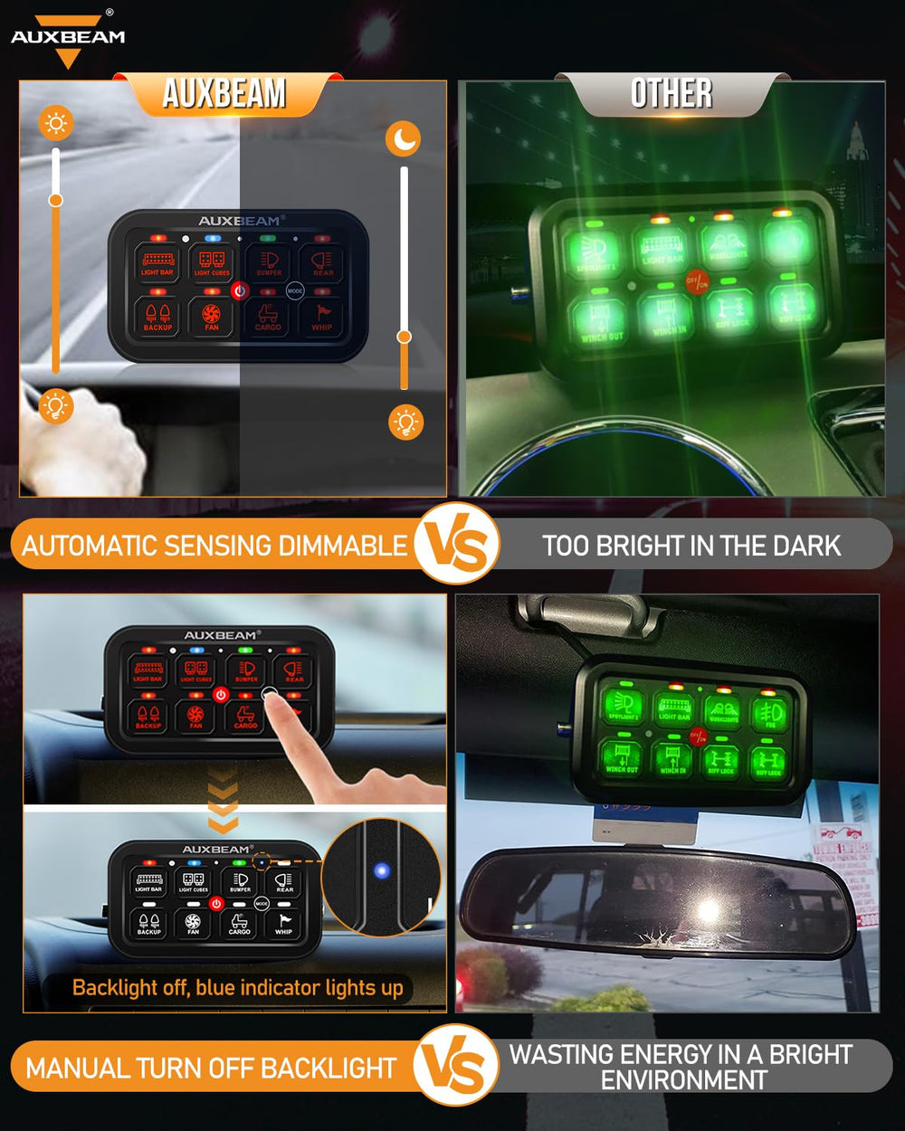 Auxbeam RA80 RGB backlight customization for interior ambience
