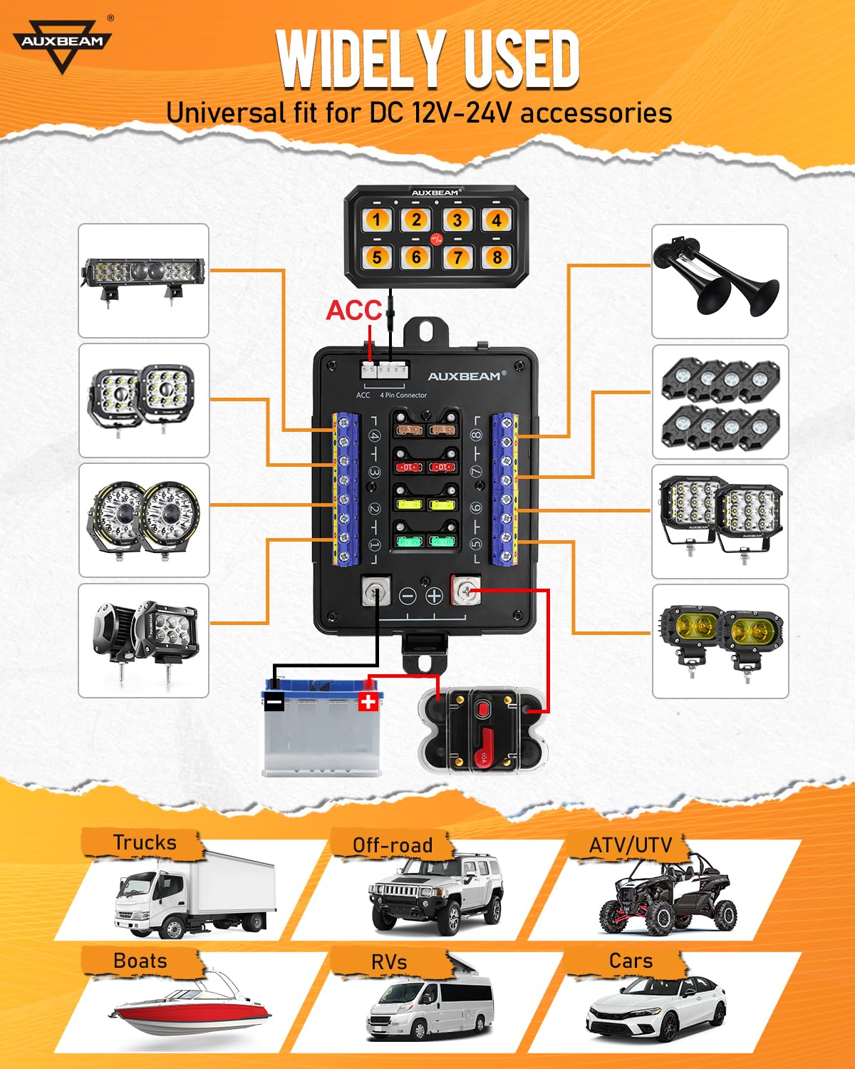 Auxbeam RB80 XL 12-24V compatibility for trucks, boats, and ATVs