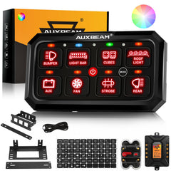 Auxbeam RB80 XL switch panel front view with 8-gang layout for quick access